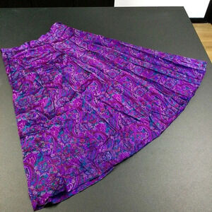 Vintage Karen Austin Womens Purple Floral Paisley Pleated A-Line Skirt‎ Size 12